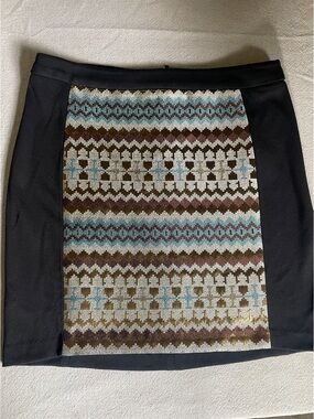 Black Mini Skirt with Multicolor Geometric Front